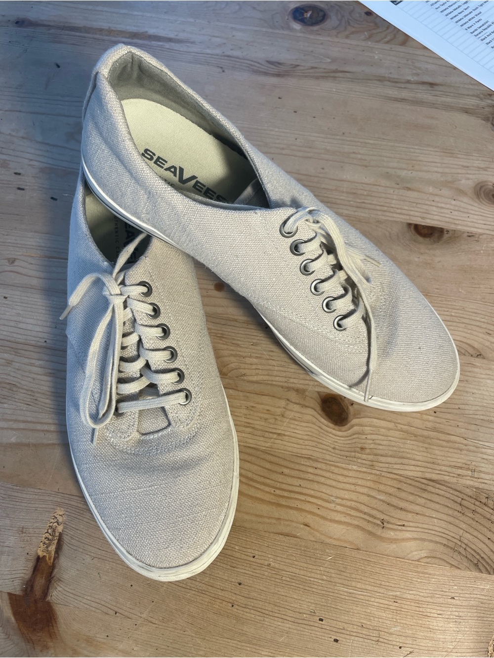SeaVees Hermosa Linen Men’s Low-Top Plimsoll Sneakers - Natural Color